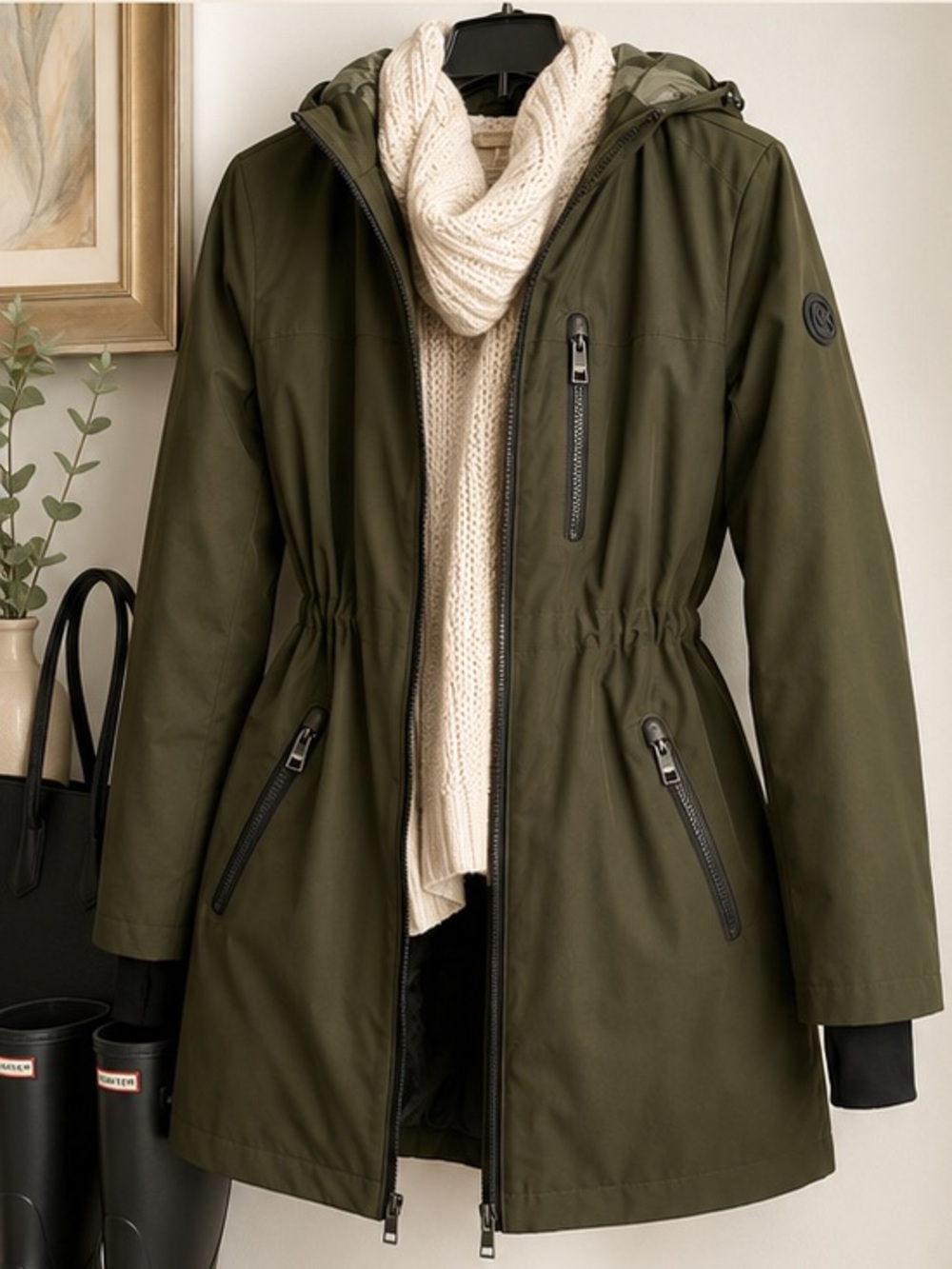 Michael Kors Olive Green Hooded Trench Coat